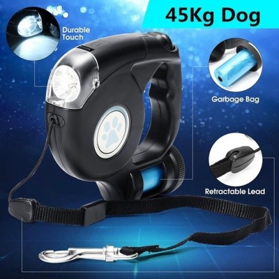 Factory supply Pet Dog Leash 4.5Meter LED Flashlight Extendable Retractable Pet Lead Garbage Bag