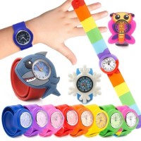 Wholesale cheap promotional item kids silicone cartoon slap children digital cartoon wrist watch instructions kids rubber watch