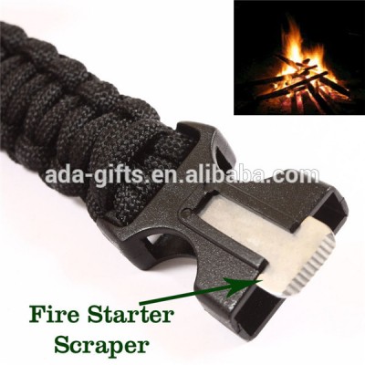 high quality custom woven paracord survival bracelet with fire starter